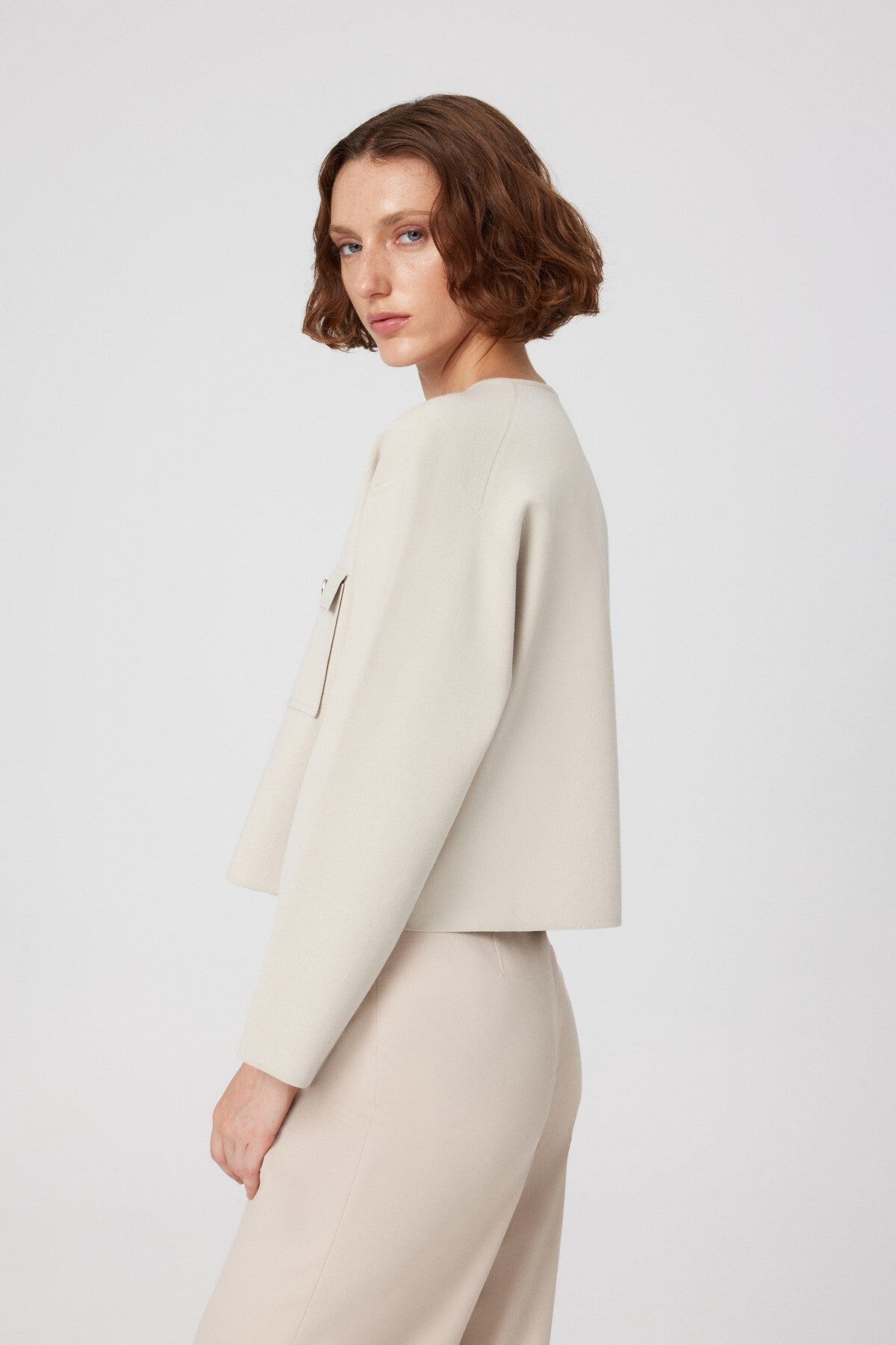 Beige Buttoned Pocket Detailed Short Women's Jacket