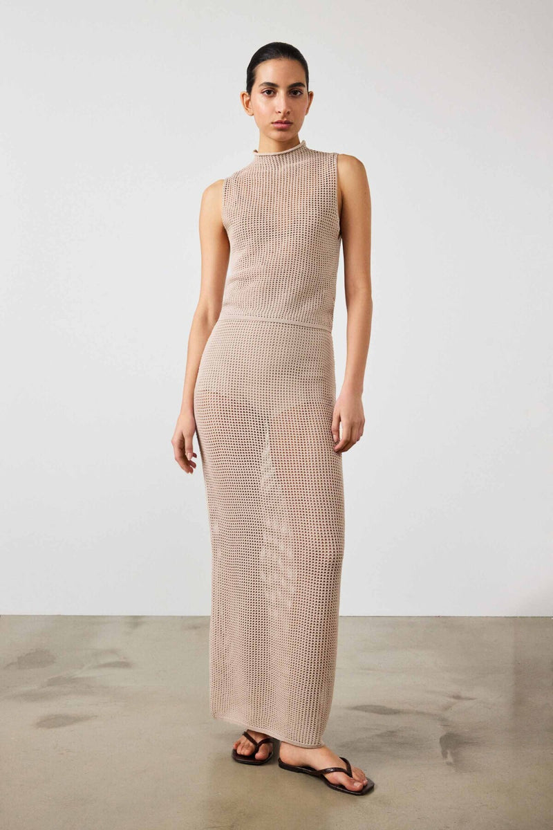 Beige Mesh Long Skirt