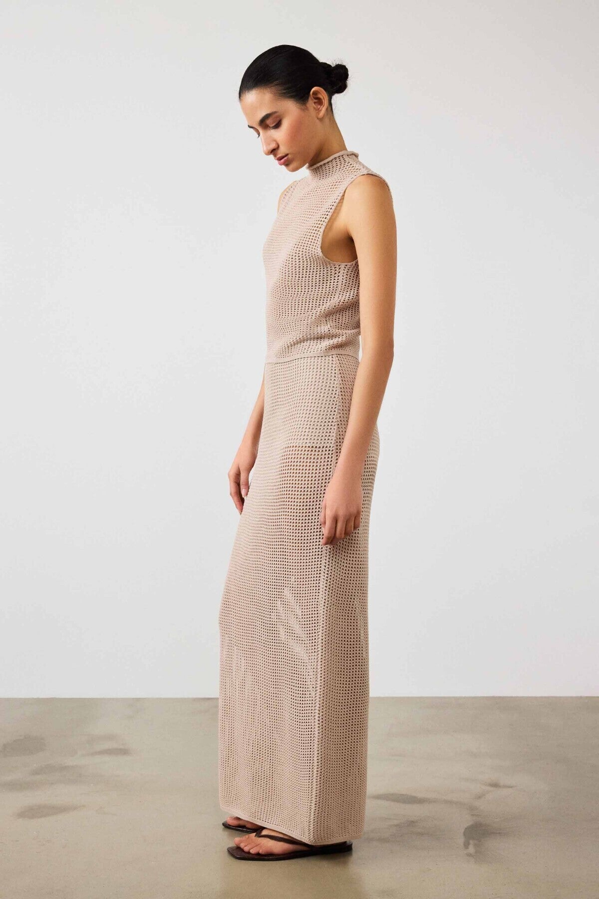 Beige Mesh Long Skirt