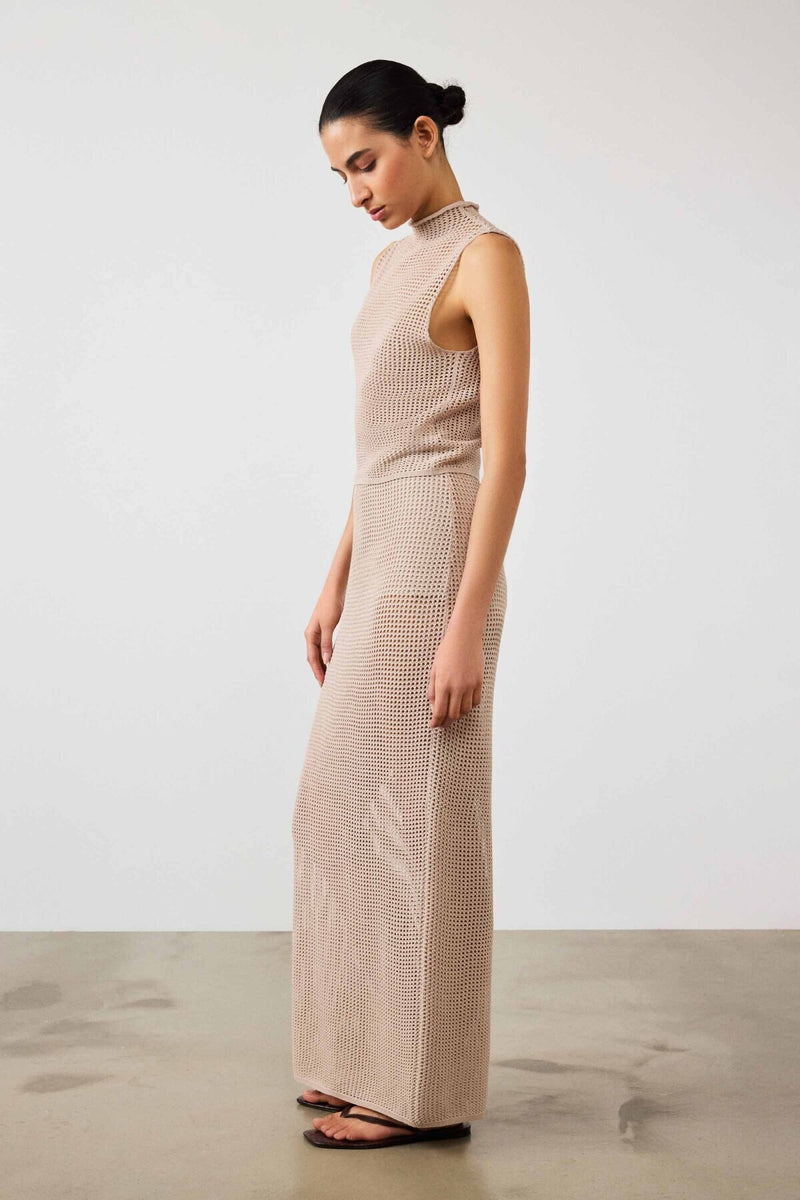 Beige Mesh Long Skirt
