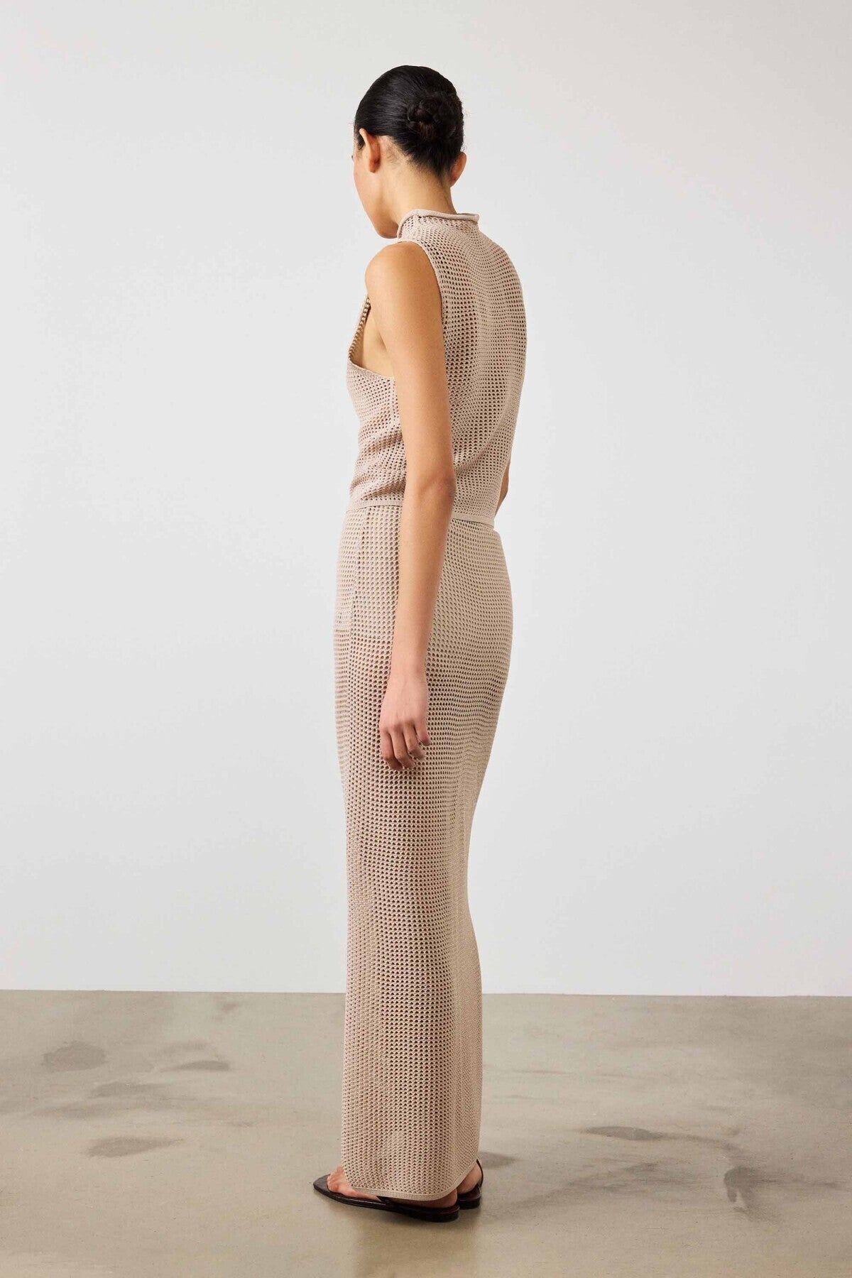 Beige Mesh Long Skirt