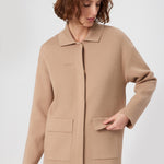 Beige Shirt Collar Pocket Detail Women's Jacket