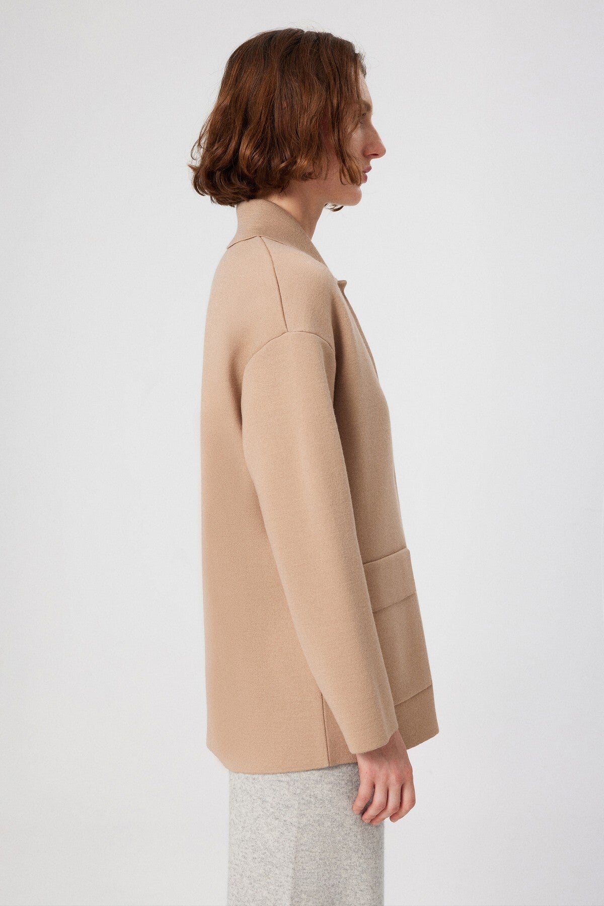 Beige Shirt Collar Pocket Detail Women's Jacket