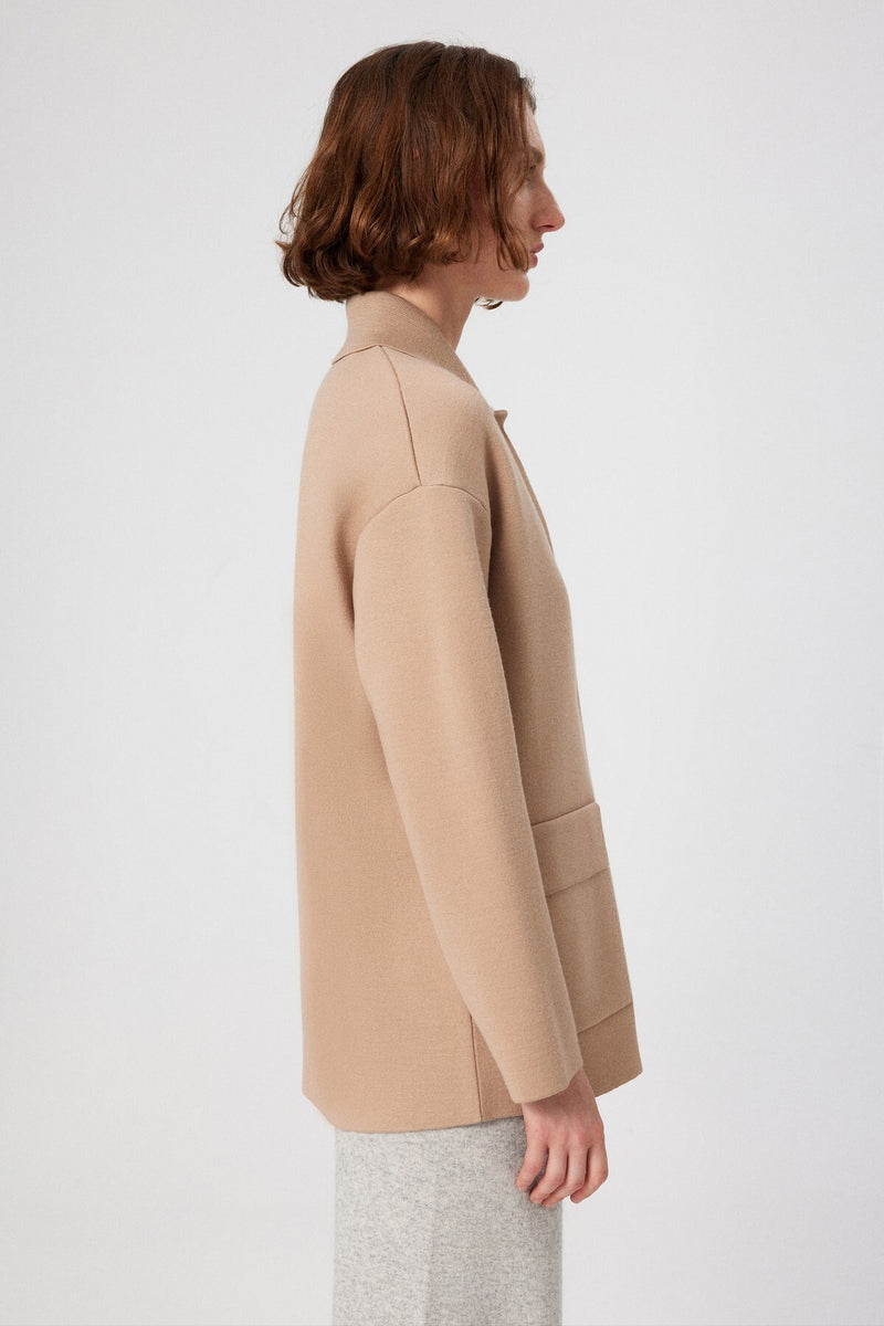 Beige Shirt Collar Pocket Detail Women's Jacket