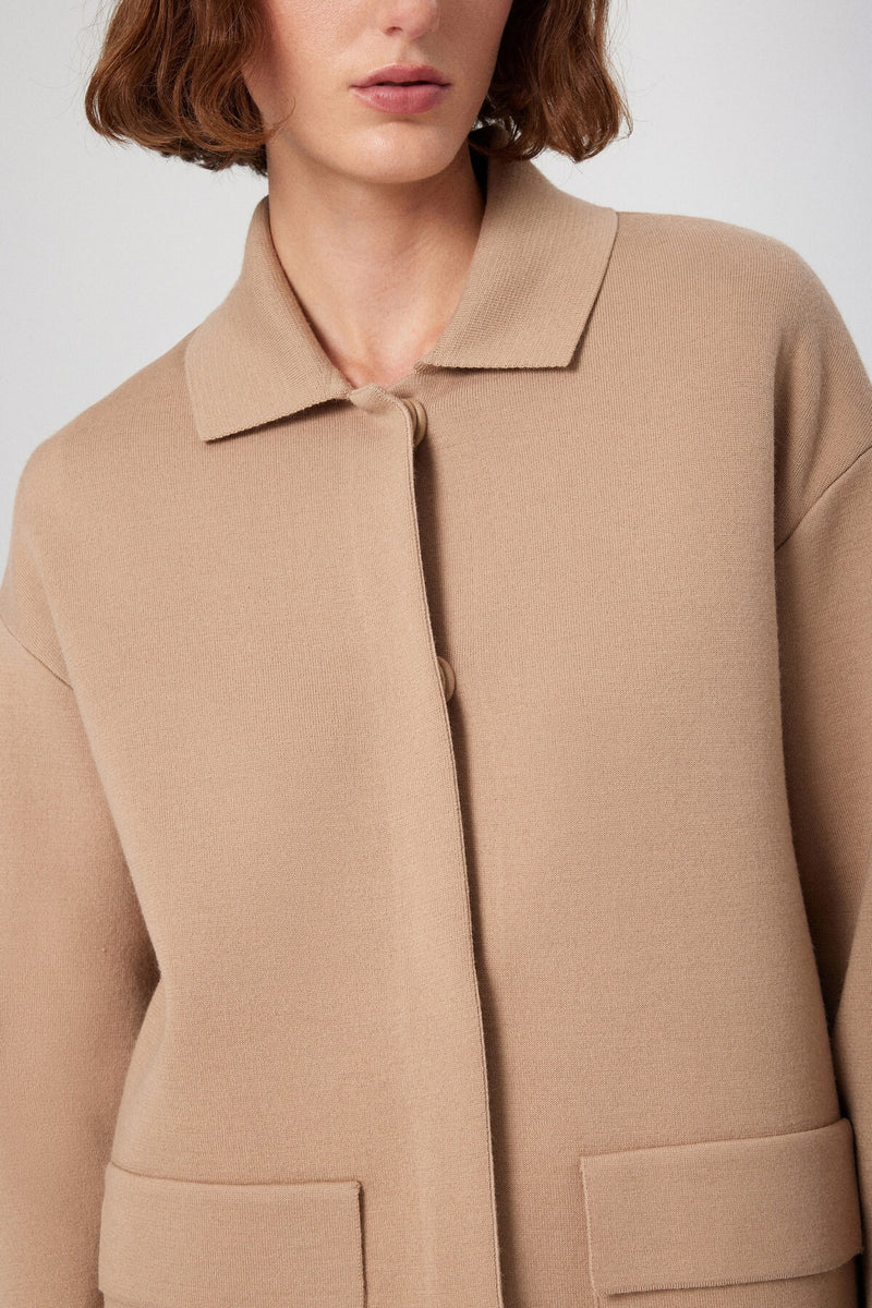 Beige Shirt Collar Pocket Detail Women's Jacket