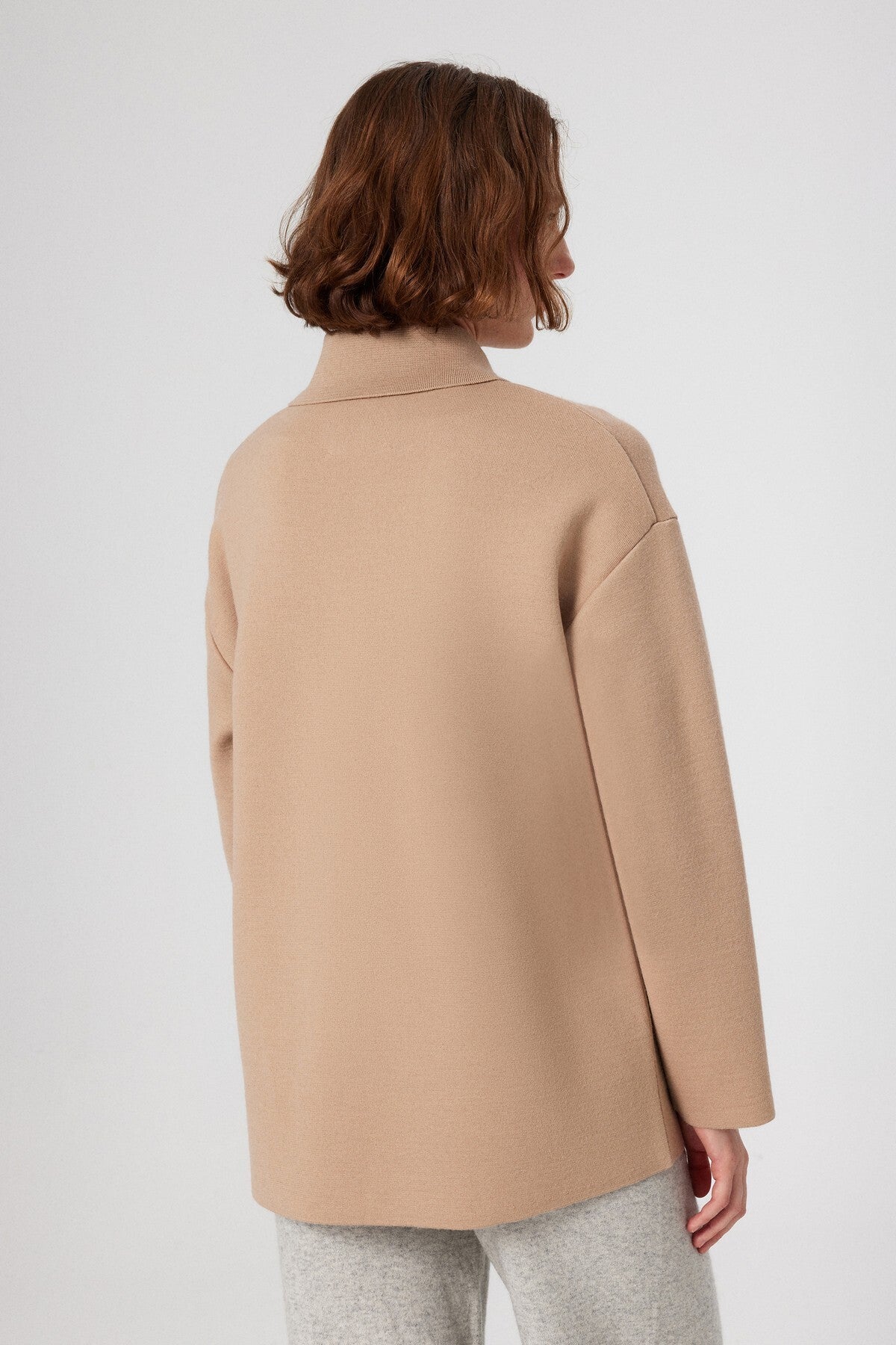 Beige Shirt Collar Pocket Detail Women's Jacket