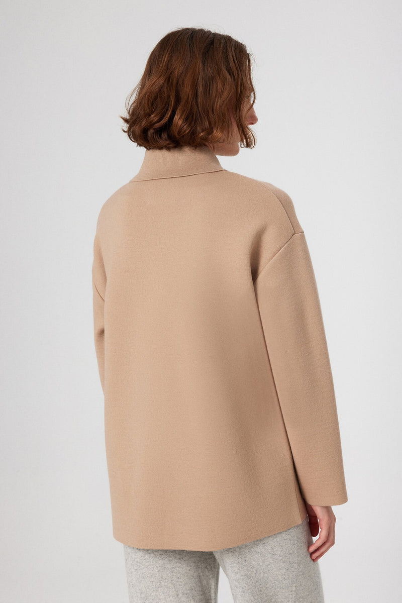 Beige Shirt Collar Pocket Detail Women's Jacket