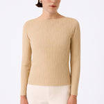 Beige Boat Neck Patterned Women's Sweater