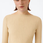 Beige Boat Neck Patterned Women's Sweater