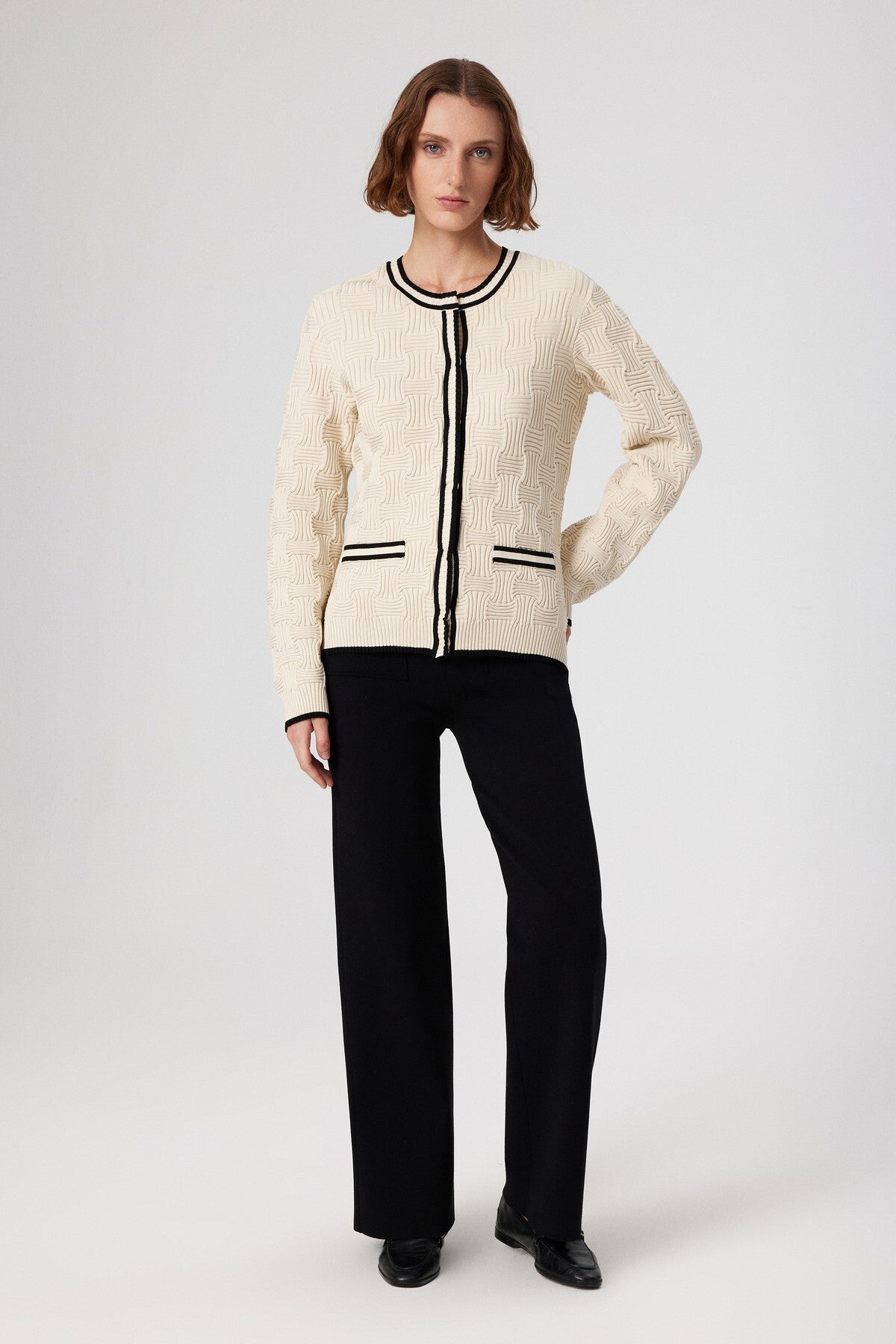 Beige Black Striped Women's Jacket