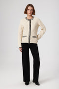Beige Black Striped Women's Jacket