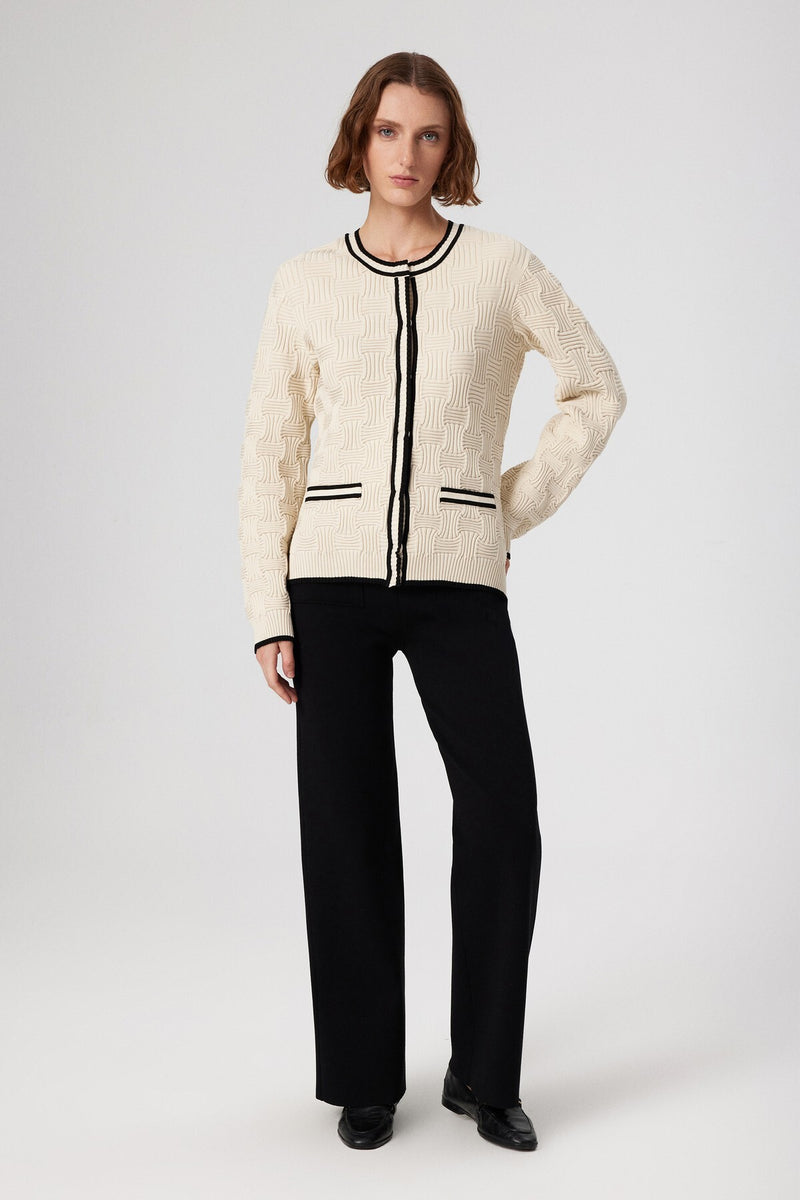 Beige Black Striped Women's Jacket