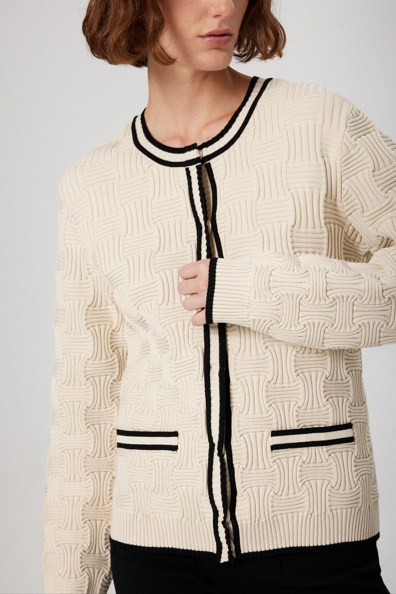 Beige Black Striped Women's Jacket