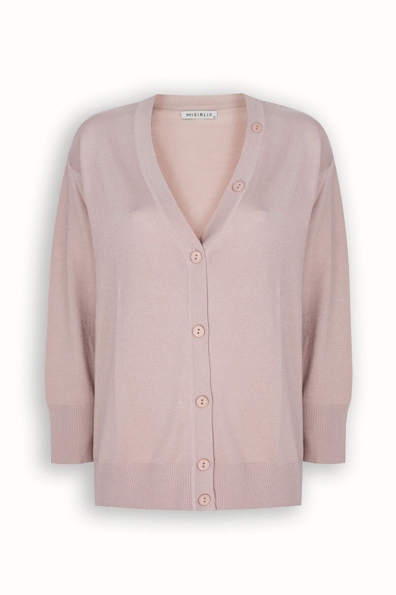 Beige V-Neck Button-Detail Women's Cardigan