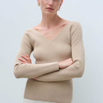 Beige V-Neck Women's Sweater