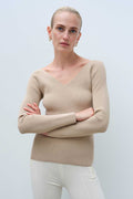 Beige V-Neck Women's Sweater