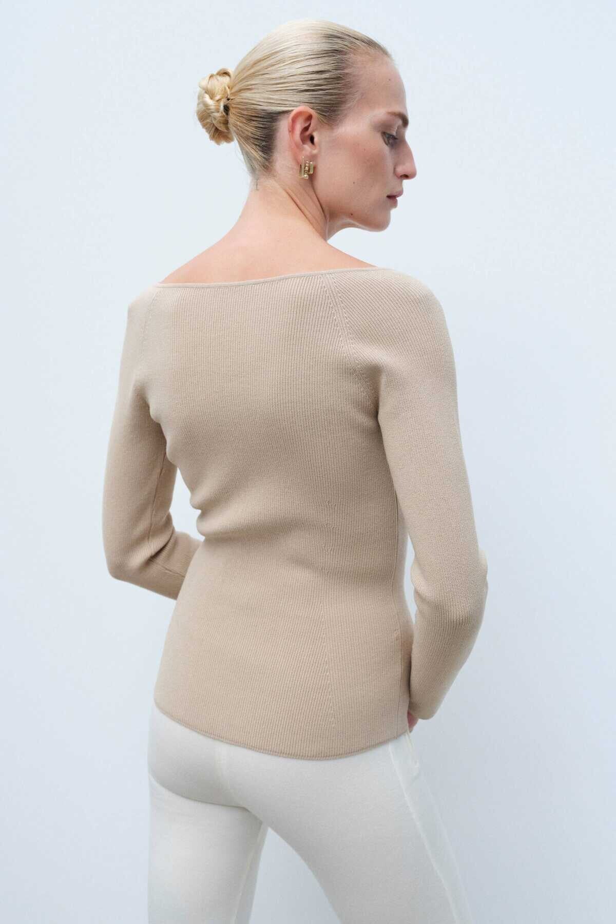 Beige V-Neck Women's Sweater