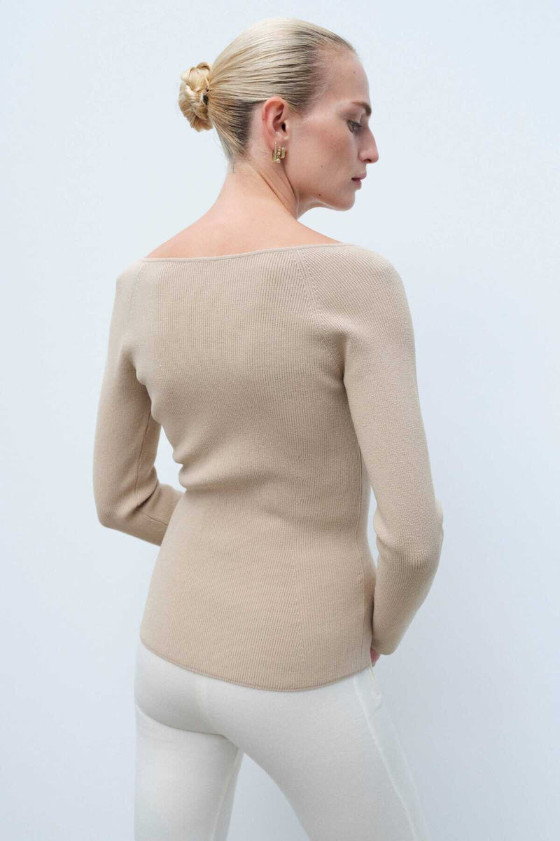 Beige V-Neck Women's Sweater