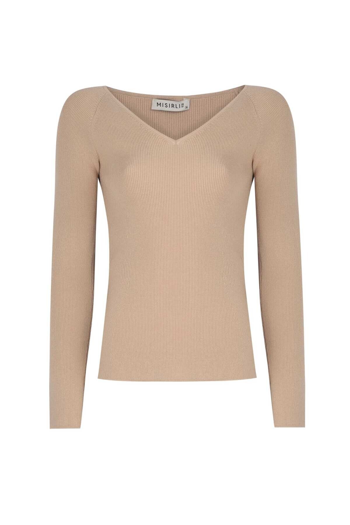 Beige V-Neck Women's Sweater