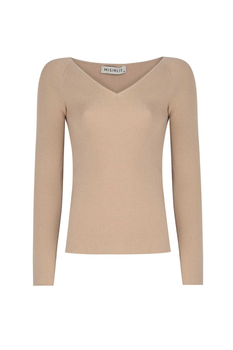 Beige V-Neck Women's Sweater