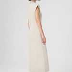 Beige V-Neck Fisherman's Collar Long Dress