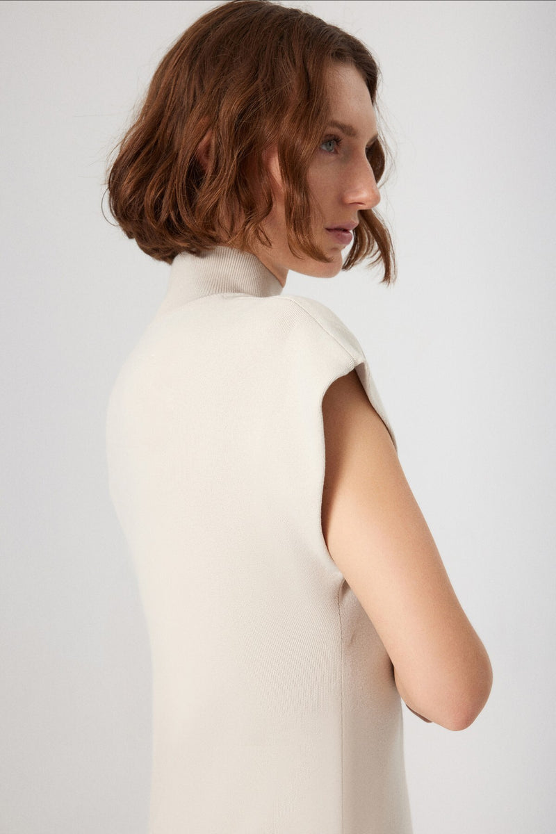 Beige V-Neck Fisherman's Collar Long Dress