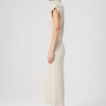 Beige V-Neck Fisherman's Collar Long Dress