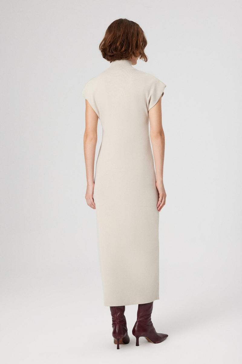 Beige V-Neck Fisherman's Collar Long Dress
