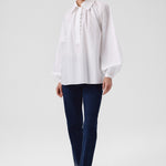 White Balloon Sleeve Button-Detail Blouse
