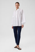 White Balloon Sleeve Button-Detail Blouse