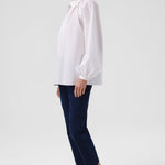 White Balloon Sleeve Button-Detail Blouse
