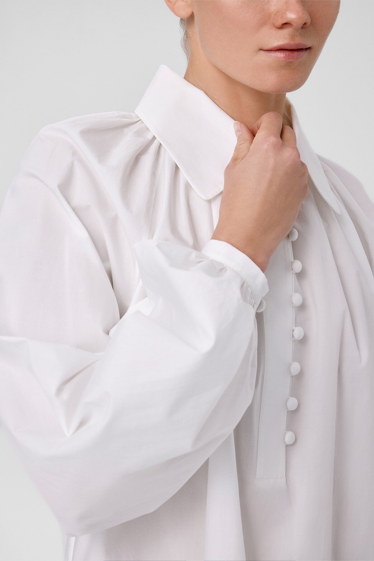 White Balloon Sleeve Button-Detail Blouse