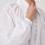 White Balloon Sleeve Button-Detail Blouse