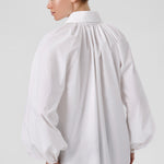 White Balloon Sleeve Button-Detail Blouse