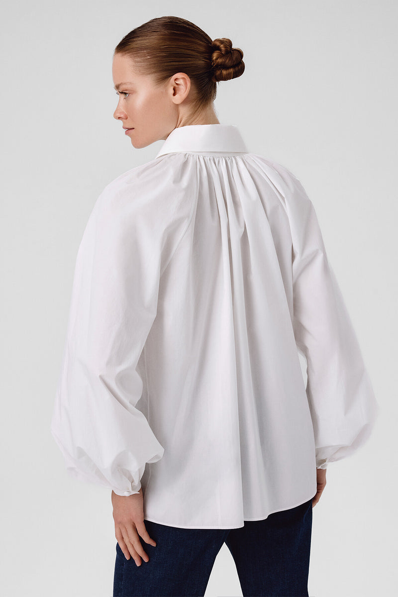 White Balloon Sleeve Button-Detail Blouse
