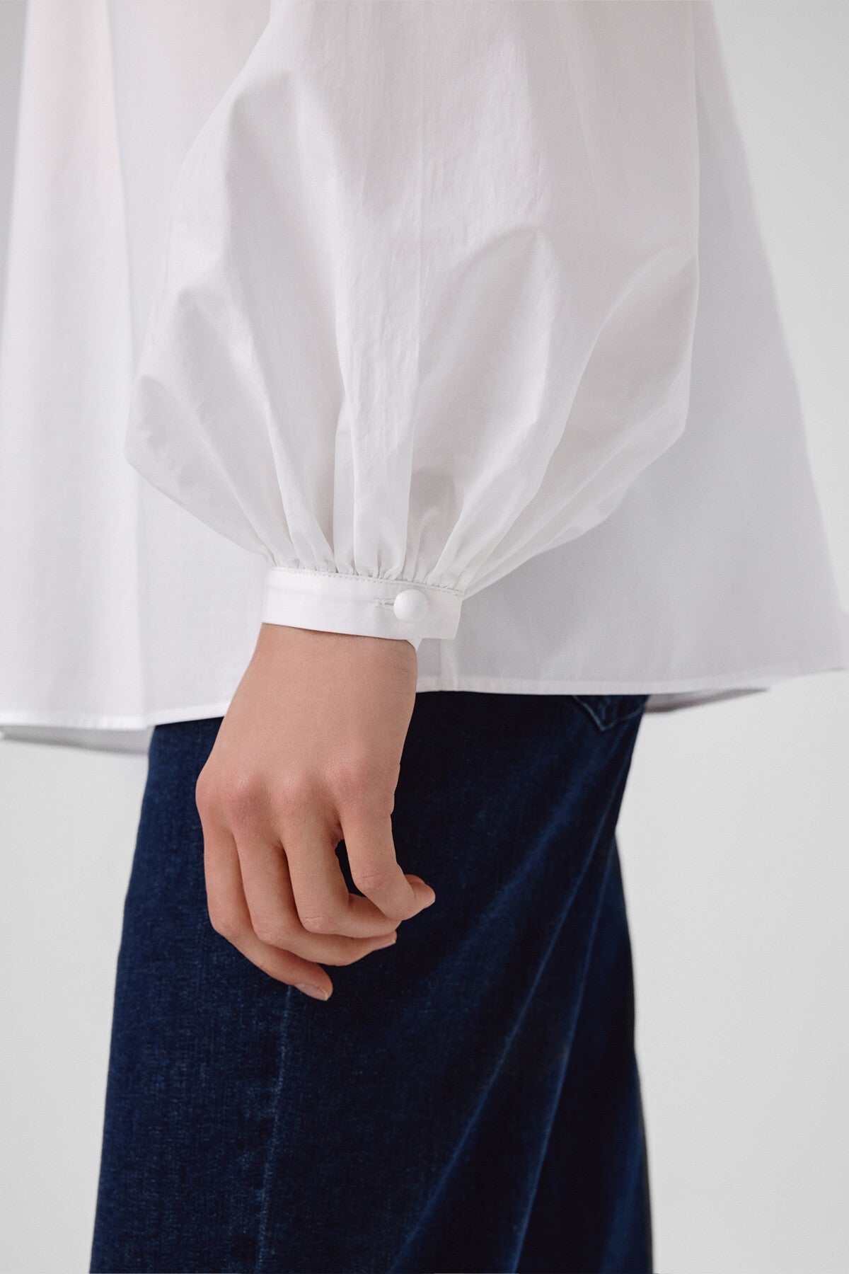 White Balloon Sleeve Button-Detail Blouse