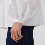 White Balloon Sleeve Button-Detail Blouse