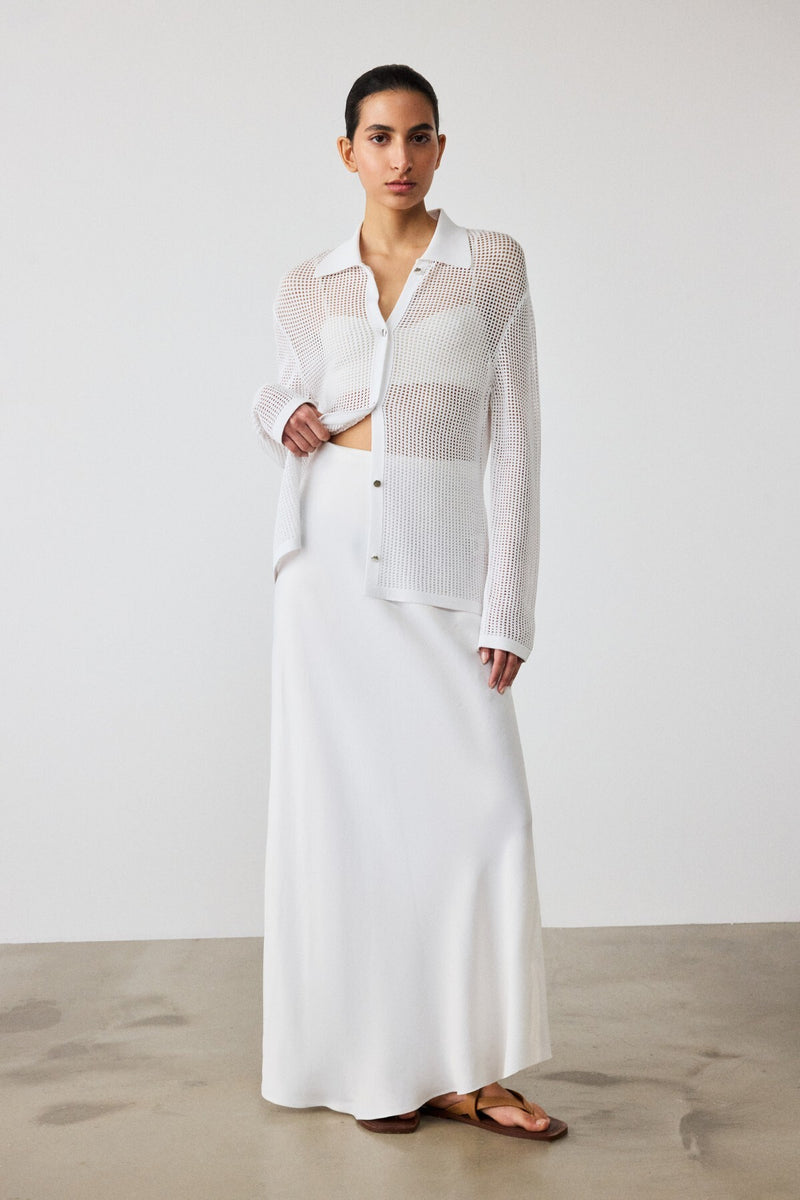 White High-Waisted Long Skirt