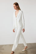 Wide-Leg Ecru Women's Pants