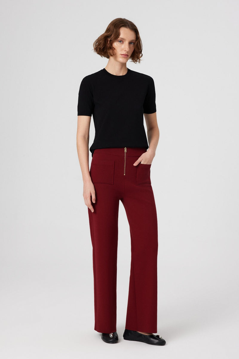 Burgundy Detailed Zipper Women's Pants