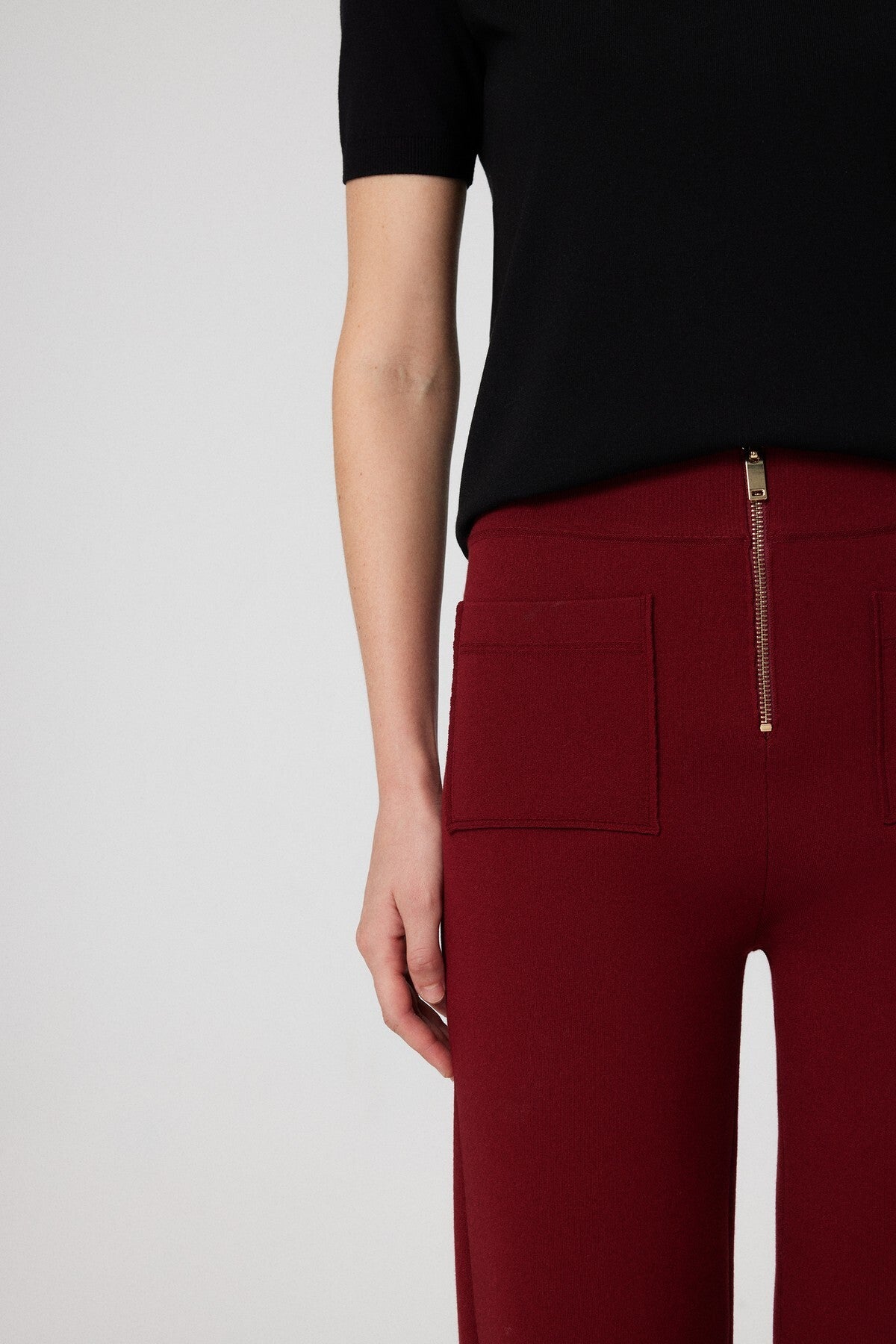 Burgundy Detailed Zipper Women's Pants