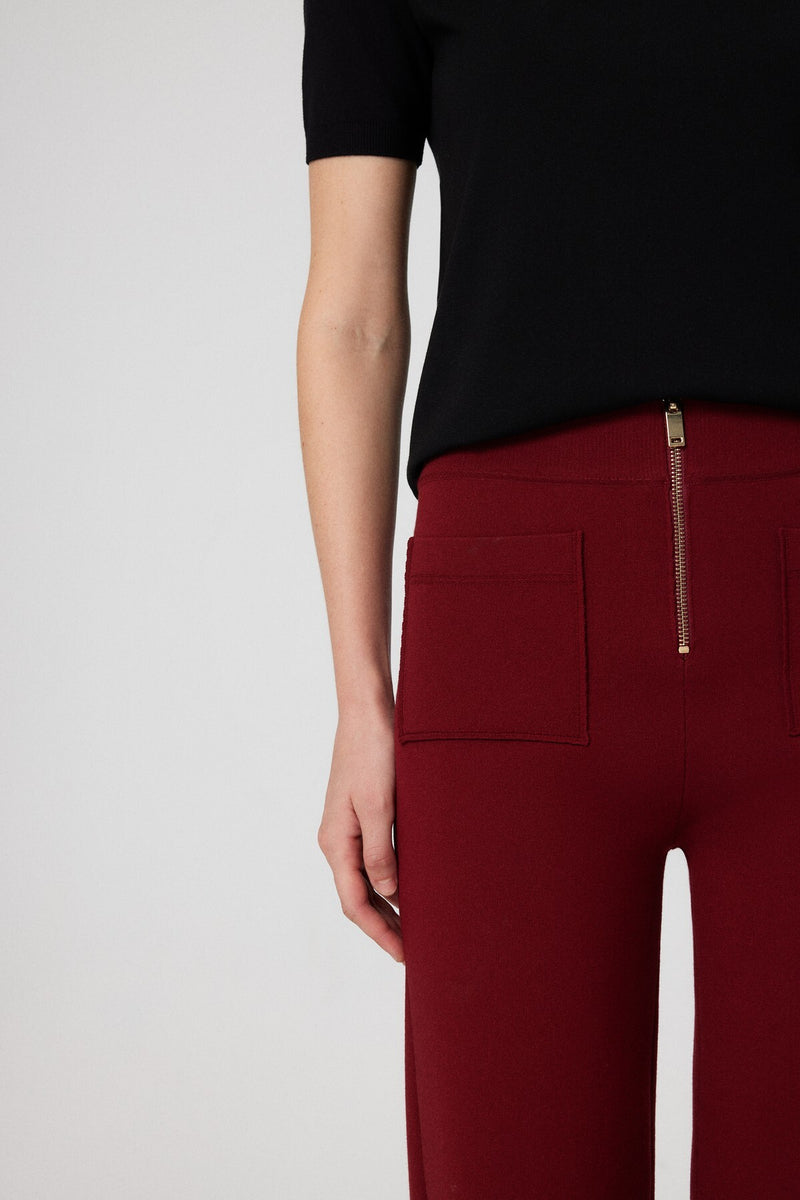 Burgundy Detailed Zipper Women's Pants