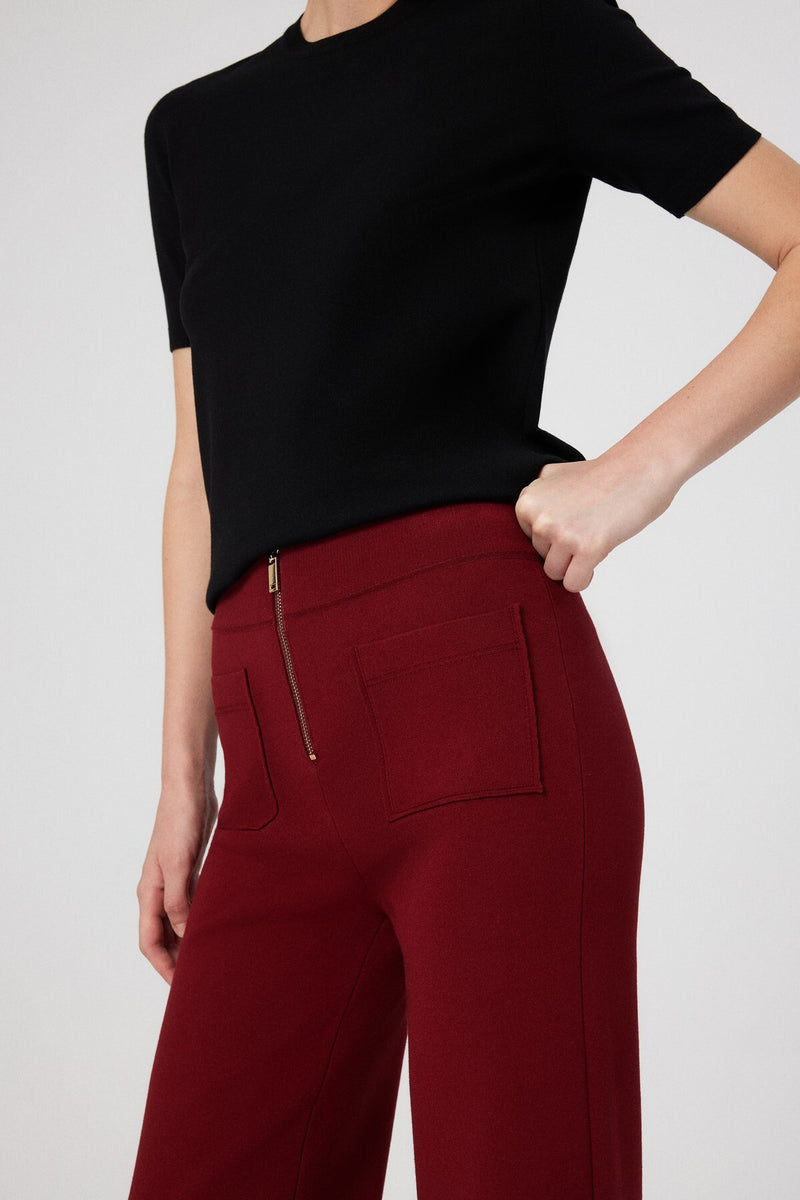Burgundy Detailed Zipper Women's Pants