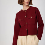 Burgundy Gold Buttoned Short Women's Jacket