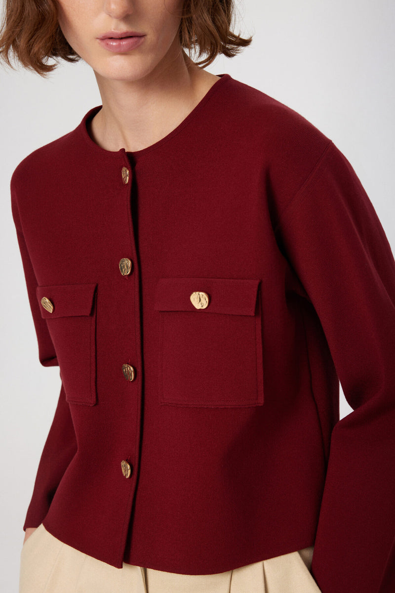 Burgundy Gold Buttoned Short Women's Jacket