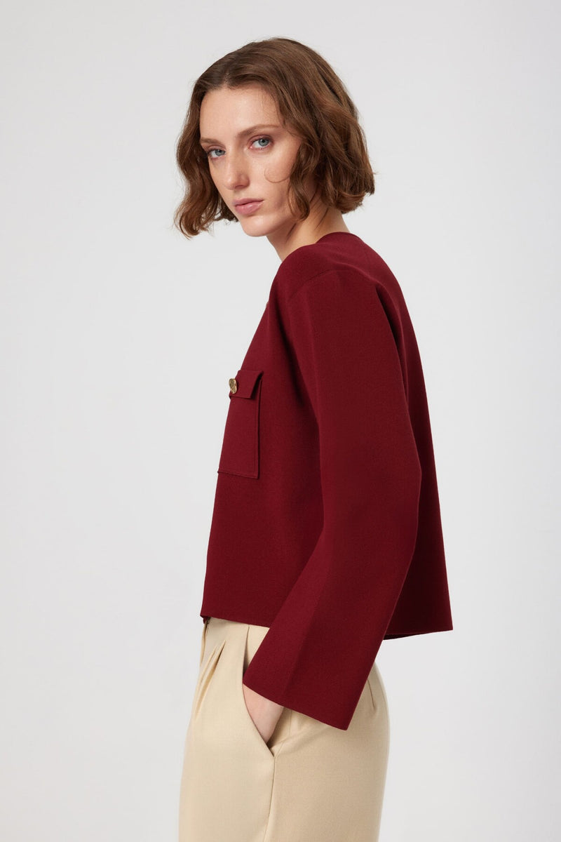 Burgundy Gold Buttoned Short Women's Jacket