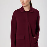 Burgundy Shirt Collar Pocket Detail Women's Jacket