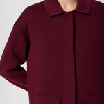 Burgundy Shirt Collar Pocket Detail Women's Jacket