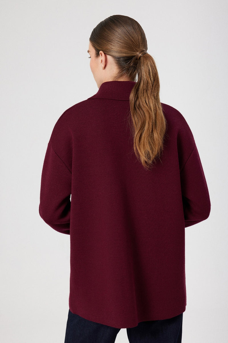 Burgundy Shirt Collar Pocket Detail Women's Jacket