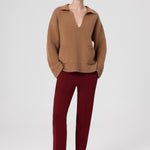 Burgundy Ribbed Stitch Pocket Detail Women's Pants